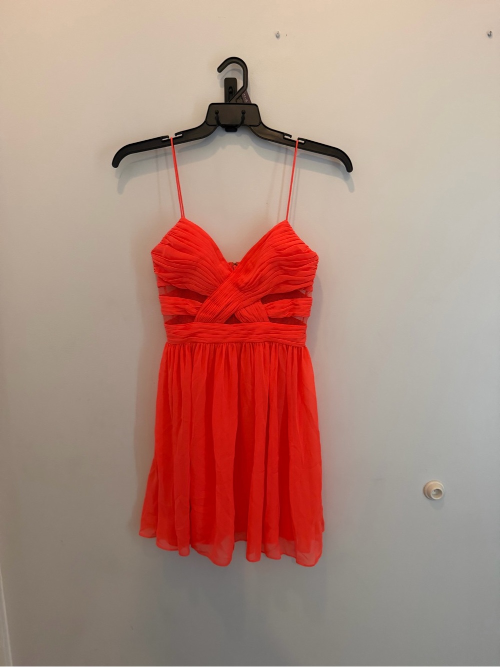 Orange/ redish Strap Pleated Chiffon Dress